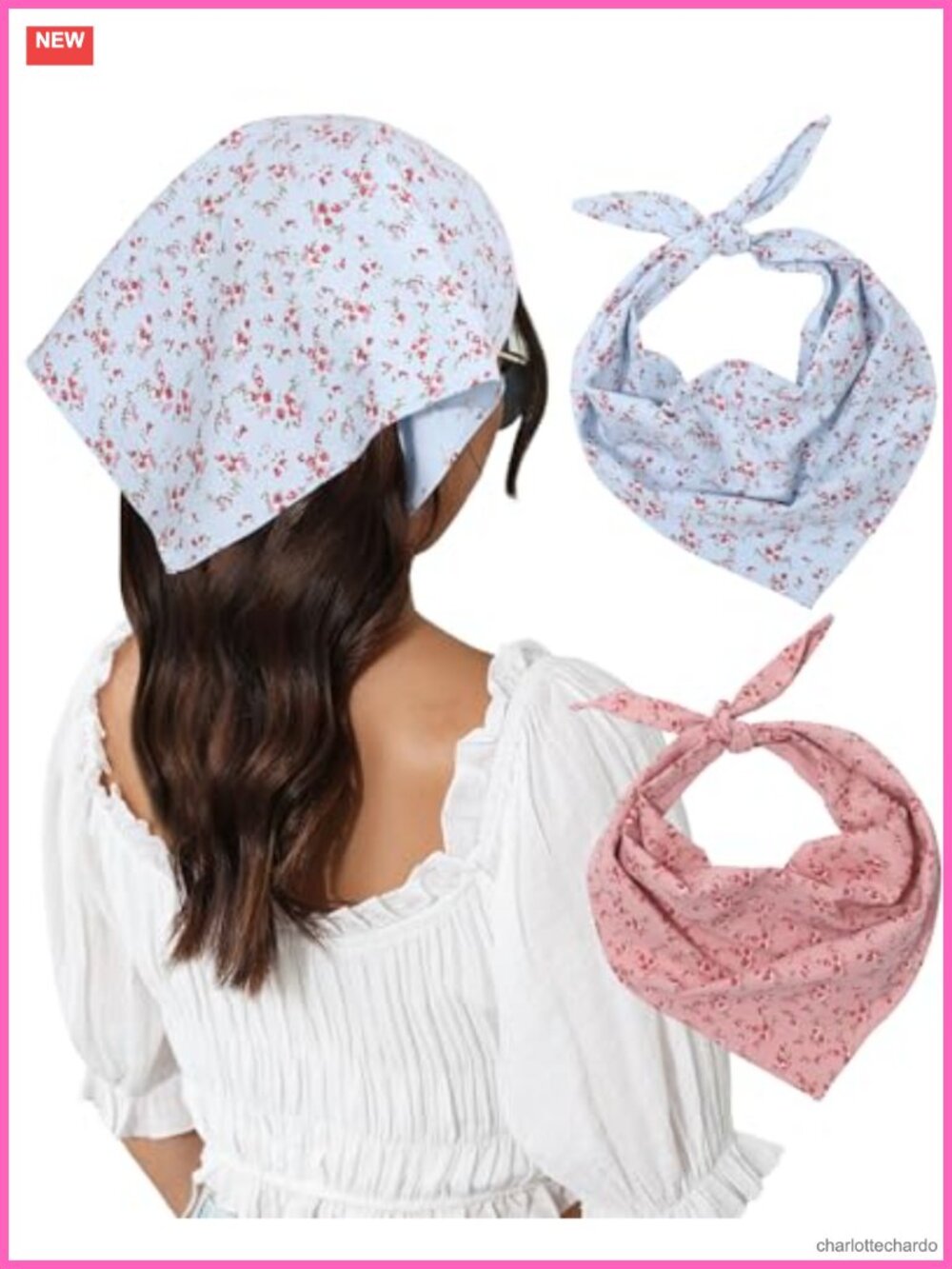 Cotton Floral Hair Scarf 2PCS Triangle Head Bandanas for Women